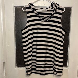 Foil Women’s Striped Black and White Sleeveless Top with Cowl Neck Size Large